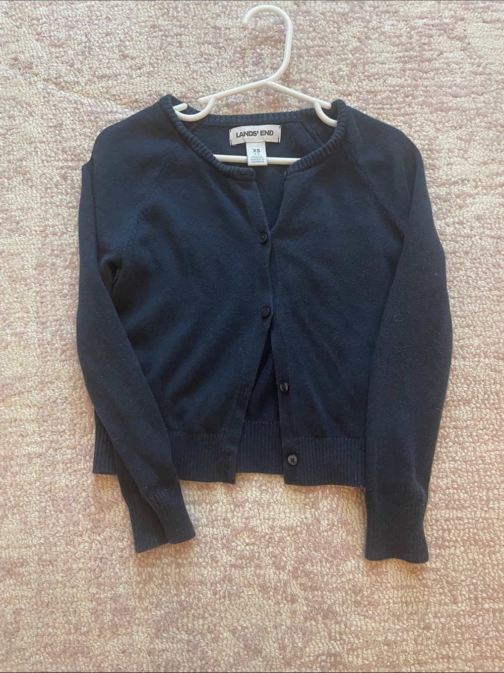 Lands' End Girls' Navy Crewneck Button Cardigan